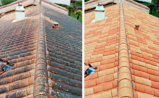 Avant et après nettoyage et traitement des tuiles à Dunkerque